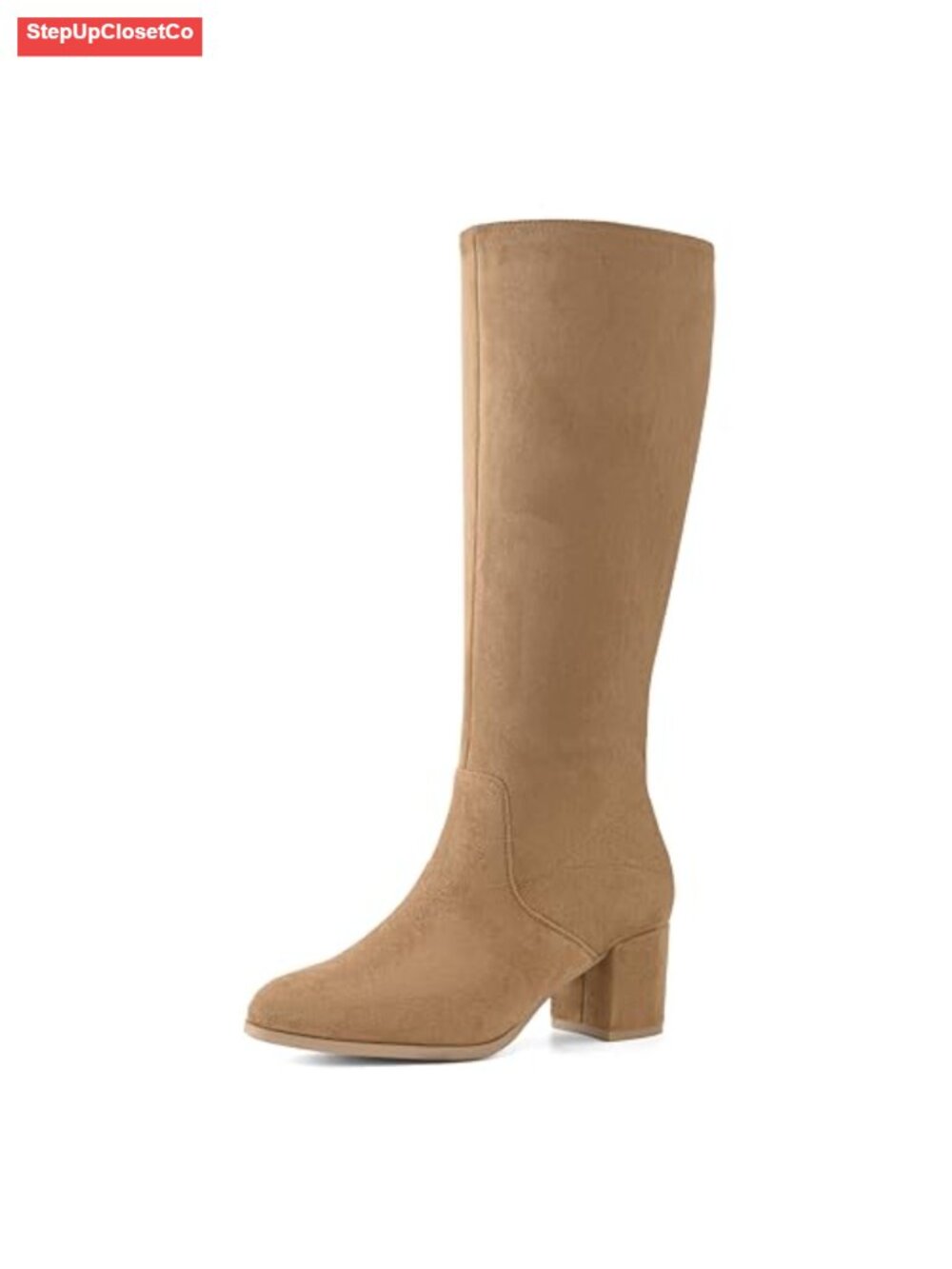 Women's Knee High Boots Faux Suede Chunky Block Heel Round Toe